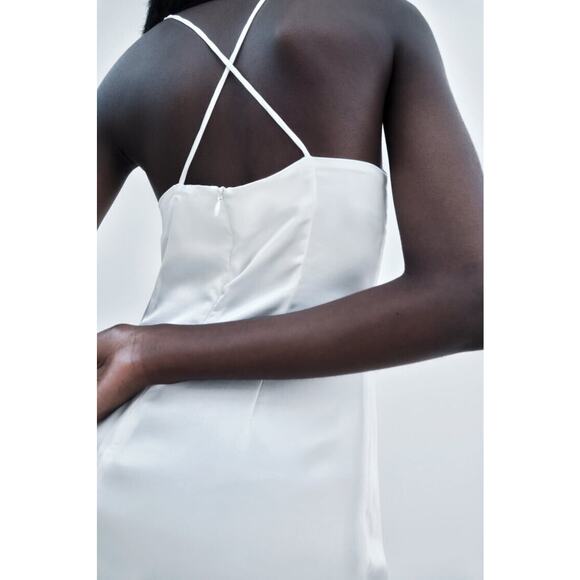 Zara Light Blue Chain Strap Satin Effect Midi Dress Size Medium Cocktail - Picture 14 of 14